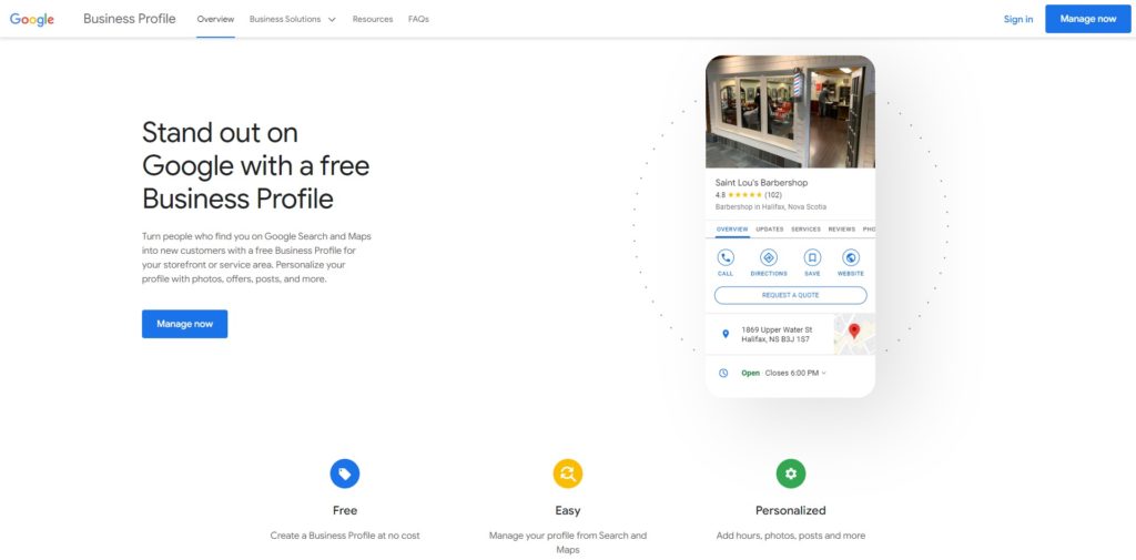 Google Business Profile homepage screenshot